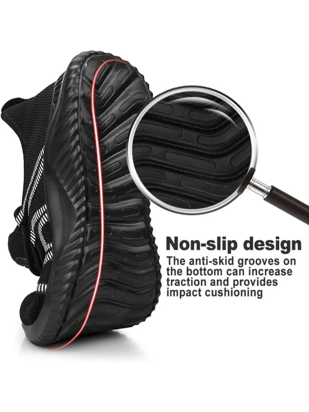 Men's Black White Breathable Lightweight Slip On Fashion Running Sneakers Causal